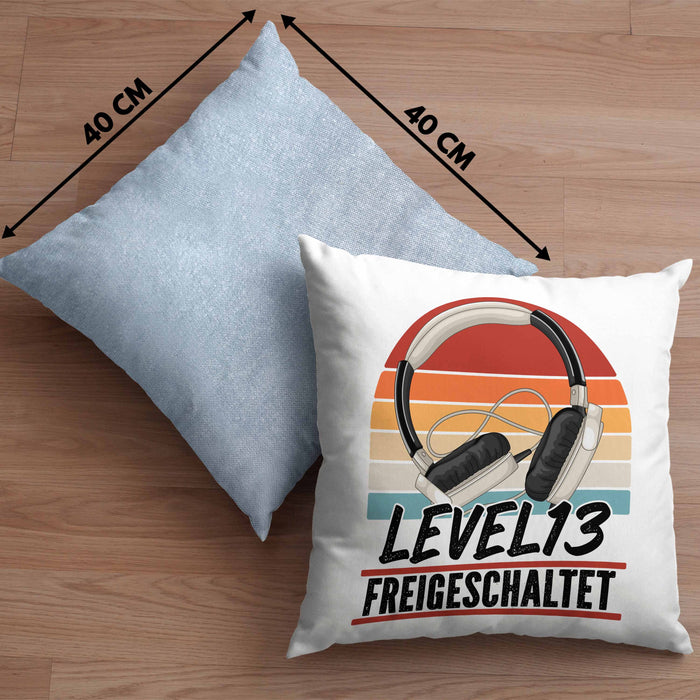 13. Geburtstag Kissen mit Füllung 40x40 Jungs Gaming Official Teenager 13er Geburtstag Geschenkidee Level 13 Freigeschaltet (Grau) Blau Trendation