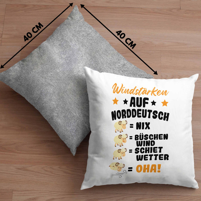 Windstärken Auf Norddeutsch Kissen mit Füllung 40x40 Geschenk Norddeutschland Spruch Büschen Wind Schiet Wetter (Grau) Grau Trendation