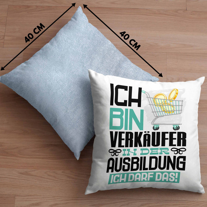 Verkäufer Ausbildung Kissen mit Füllung 40x40 Geschenk Ich Bin Verkäufer In Der Ausbildung Ich Darf Das Geschenkidee Spruch (Grau) Blau Trendation
