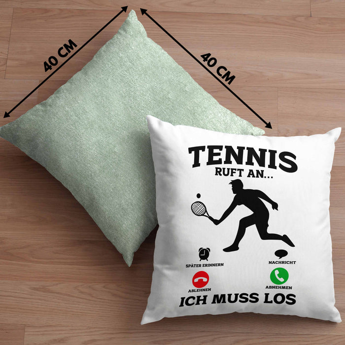 Tennis Kissen mit Füllung 40x40 Geschenk Lustige Kissen mit Füllung 40x40 Tennisfans - Geschenkidee Tennisspieler Ruft An (Grau) Grün Trendation
