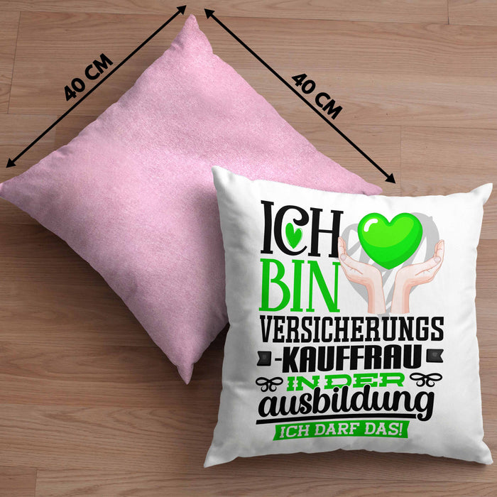 Versicherungskauffrau Ausbildung Start Geschenk Kissen mit Füllung 40x40 Ich Bin Versicherungskauffrau In Der Ausbildung Ich Darf Das Geschenkidee (Grau) Rosa Trendation