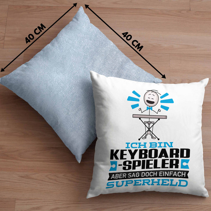 Keyboard-Spieler Geschenk Kissen mit Füllung 40x40 Ich Bin Keyboard-Spieler Aber Sag Doch Einfach Superheld Lustige Geschenkdiee für Keyboard-Spieler (Grau) Blau Trendation