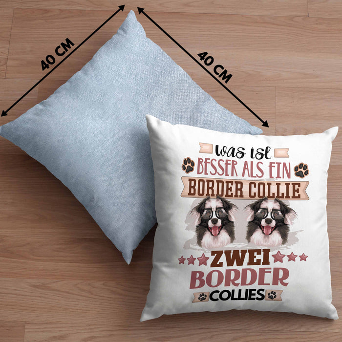 Border Collies Besitzer Kissen mit Füllung 40x40 Geschenk Lustiger Spruch Geschenkidee Was Ist Besser Als Ein Border Collies (Grau) Blau Trendation