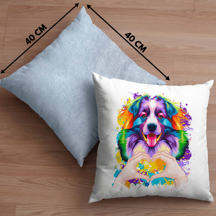 Australian Shepherd Besitzer Farbe Love Kissen mit Füllung 40x40 Geschenk Lustiger Spruch Geschenkidee Australian Shepherd Besitzerin (Grau) Blau Trendation