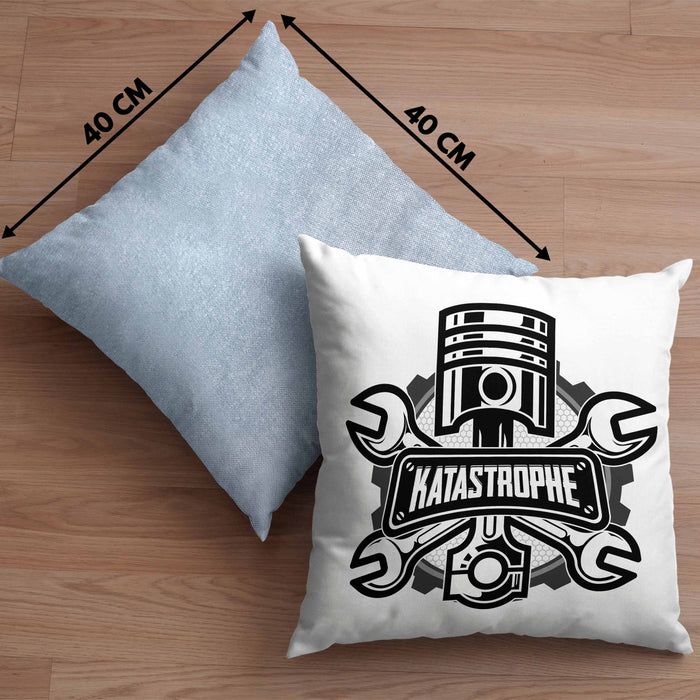 KFZ Mechaniker Kissen mit Füllung 40x40 Geschenk Spruch Männer KFZ Mechatroniker Geschenkidee Werkstatt Katastrophe (Grau) Blau Trendation