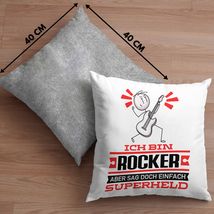 Rocker Geschenk Kissen mit Füllung 40x40 Ich Bin Rocker Aber Sag Doch Einfach Superheld Lustige Geschenkdiee für Rocker (Grau) Grau Trendation