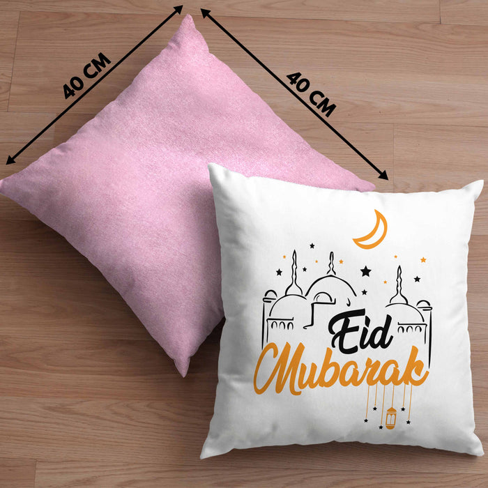 Eid Mubarak Kissen mit Füllung 40x40 Geschenk Muslime Geschenkidee Sprüche für Muslimische Menschen (Grau) Rosa Trendation