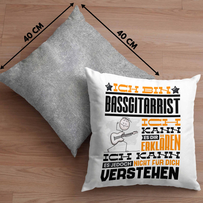 Bassgitarrist Geschenk Kissen mit Füllung 40x40 Geschenkidee für Bassgitarrist Geburtstag Lustig Ich Bin Bassgitarrist Ich Kann Es Dir Erklären Aber Nicht Für Dich Verstehen (Grau) Grau Trendation