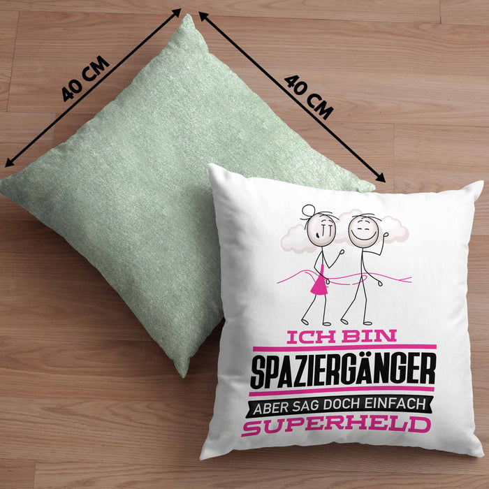 Spaziergänger Geschenk Kissen mit Füllung 40x40 Ich Bin Spaziergänger Aber Sag Doch Einfach Superheld Lustige Geschenkdiee für Spaziergänger (Grau) Grün Trendation