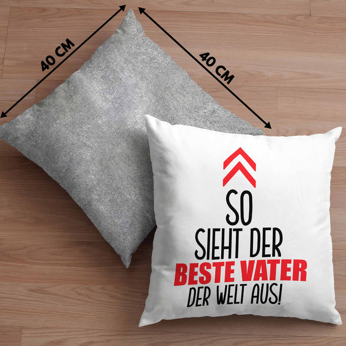 Vater Kissen mit Füllung 40x40 Geschenk Lustiger Spruch So Sieht Der Beste Papa Der Welt Aus Geschenkidee Geburtstag Vatertag (Grau) Grau Trendation