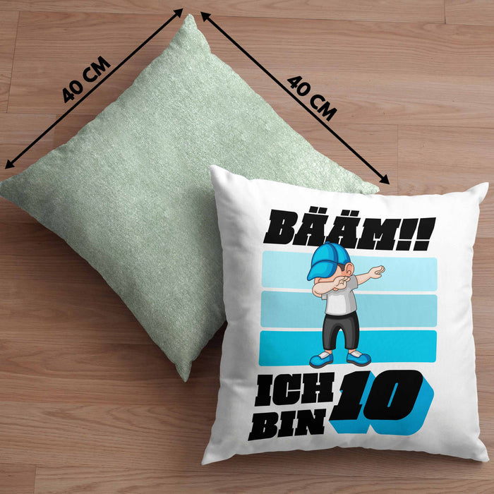 10 Geburtstag Junge Jungen Geschenke Kissen mit Füllung 40x40 10er Geburtstag 10 Jahre Alt Geschenkidee (Grau) Grün Trendation