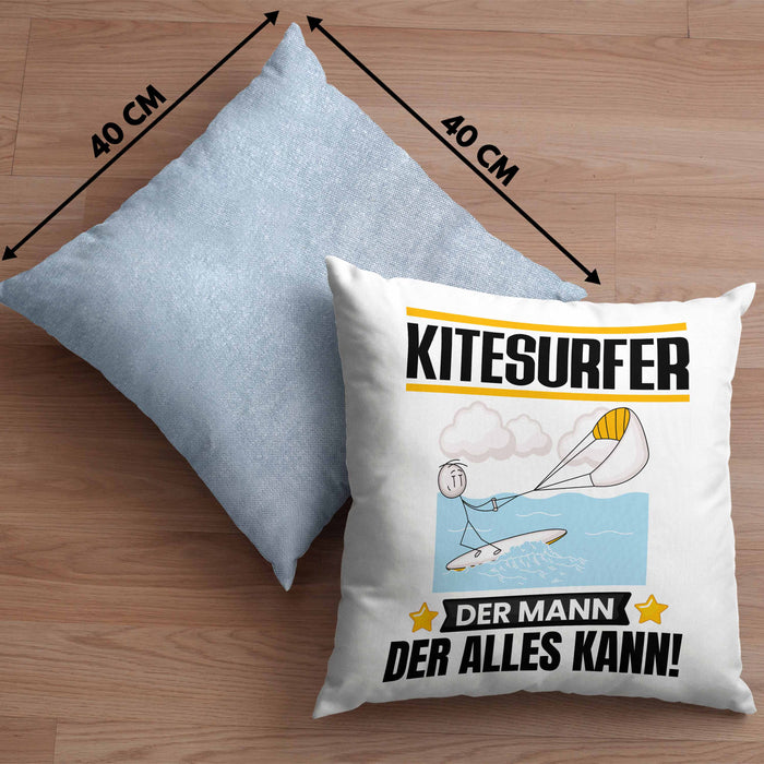Kitesurfer Kissen mit Füllung 40x40 Geschenk für Kitesurfer Der Mann Der Alles Kann Geschenkidee zum Geburtstag (Grau) Blau Trendation