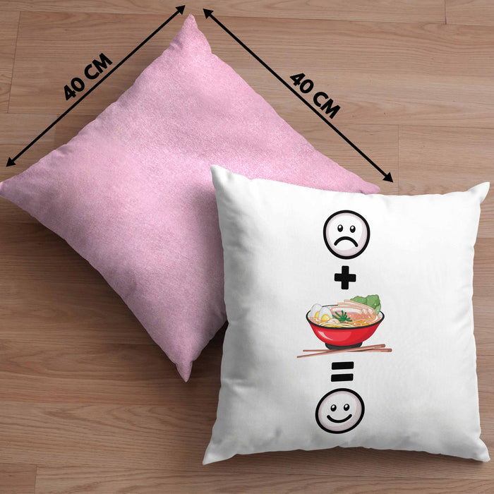 Ramen Kissen mit Füllung 40x40 Geschenk für Ramen Liebhaber Asiatisch :( + Ramen = :) Lustige Geschenkidee Geburtstag (Grau) Rosa Trendation