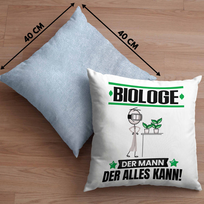 Biologe Kissen mit Füllung 40x40 Geschenk für Biologe Der Mann Der Alles Kann Geschenkidee zum Geburtstag (Grau) Blau Trendation