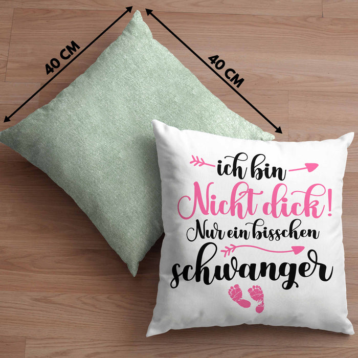 Kissen mit Füllung 40x40 Ich Bin Nicht Dick Ich Bin Schwanger Geschenk Überraschung Schwangerschaftsverkündung (Grau) Grün Trendation