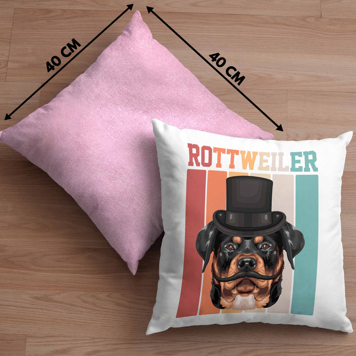 Rottweiler Besitzer Kissen mit Füllung 40x40 Geschenk Lustiger Spruch Geschenkidee Retro Vinatge Rottweiler (Grau) Rosa Trendation