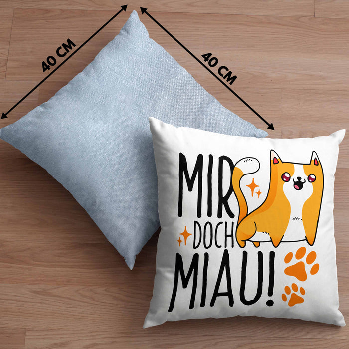 Katzen Kissen mit Füllung 40x40 Lustige Geschenkidee "Mir Doch Miau" Geschenk für Katzen-Besitzerin (Grau) Blau Trendation