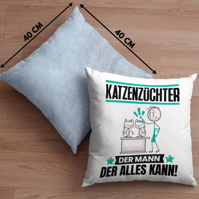 Katzenzüchter Kissen mit Füllung 40x40 Geschenk für Katzenzüchter Der Mann Der Alles Kann Geschenkidee zum Geburtstag (Grau) Blau Trendation