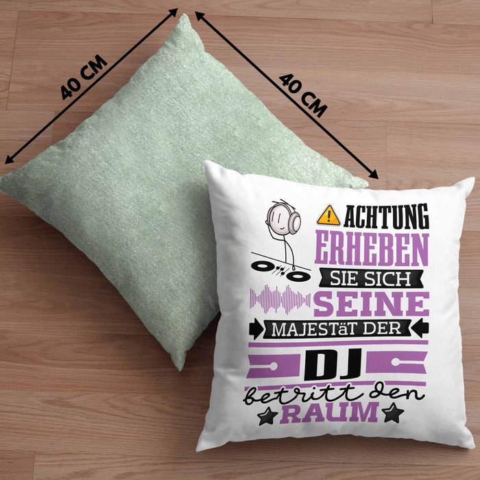 DJ Geschenk Kissen mit Füllung 40x40 Lustiger Spruch Erheben Sie Sich Der DJ Betritt den Raum (Grau) Grün Trendation