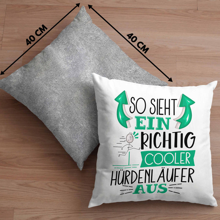 So Sieht Ein Richtig Cooler Hürdenläufer Aus Geschenk Kissen mit Füllung 40x40 Lustiger Spruch Geschenkidee (Grau) Grau Trendation