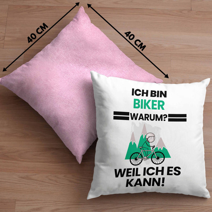 Biker Geschenk Kissen mit Füllung 40x40 Lustiger Spruch Ich Bin Biker Warum Weil Ich Es Kann Geschenkidee Bester Biker Geburtstag (Grau) Rosa Trendation