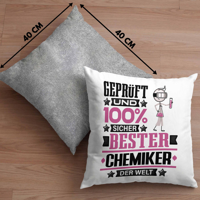 Chemiker Geschenk Lustiger Spruch für Chemiker Geschenkidee Bester Chemiker Der WeltKissen mit Füllung 40x40 (Grau) Grau Trendation