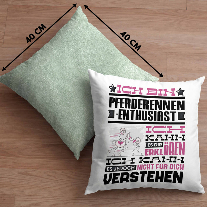 Pferderennen-Enthusiast Geschenk Kaffee-Kissen mit Füllung 40x40 Geschenkidee für Pferderennen-Enthusiast Ich Bin Pferderennen-Enthusiast Ich Kann Es Dir Erklären Jedoch Nicht Für Dich Verstehen Spruch Lustig (Grau) Grün Trendation