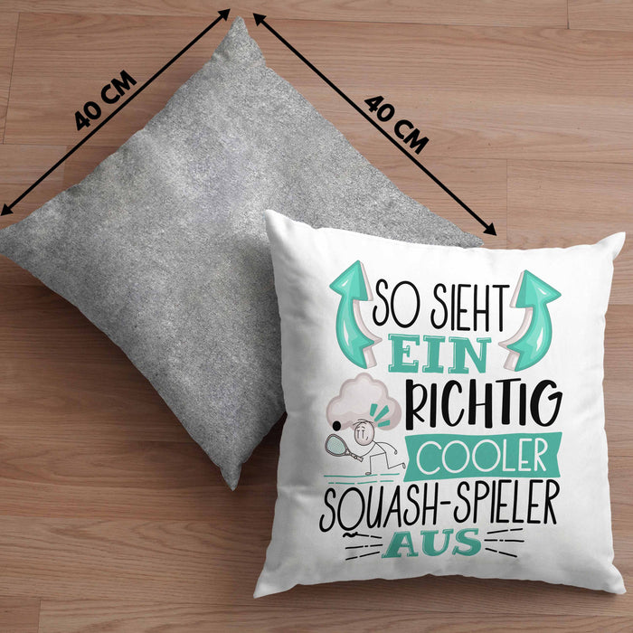So Sieht Ein Richtig Cooler Squash-Spieler Aus Geschenk Kissen mit Füllung 40x40 Lustiger Spruch Geschenkidee (Grau) Grau Trendation