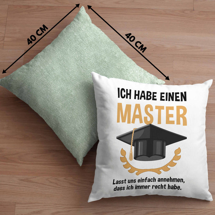 Master Prüfung Kissen mit Füllung 40x40 bestanden Geschenk Abschluss Masterarbeit Exam Prüfung Graduation (Grau) Grün Trendation