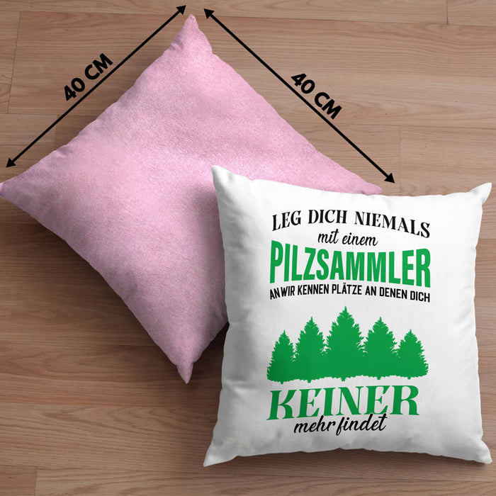 Pilzsammler Geschenk Kissen mit Füllung 40x40 Pilze Sammeln Geschenkidee Pilzsucher Pilzliebhaber Lustig (Grau) Rosa Trendation