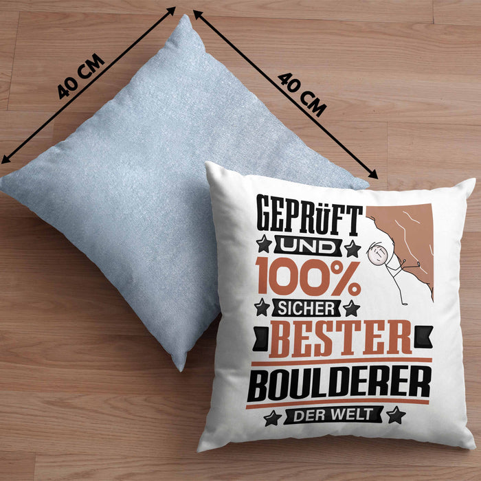Boulderer Geschenk Lustiger Spruch für Boulderer Geschenkidee Bester Boulderer Der WeltKissen mit Füllung 40x40 (Grau) Blau Trendation