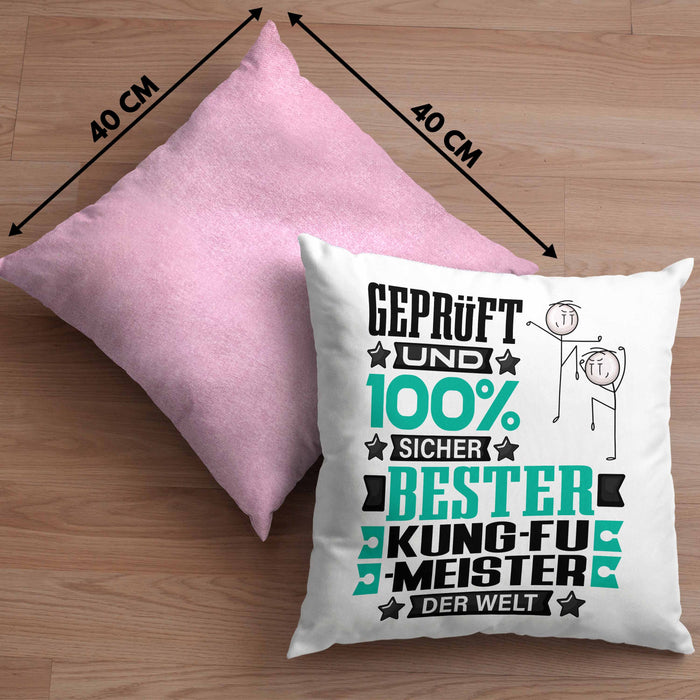 Kung-Fu-Meister Geschenk Lustiger Spruch für Kung-Fu-Meister Geschenkidee Bester Kung-Fu-Meister Der WeltKissen mit Füllung 40x40 (Grau) Rosa Trendation