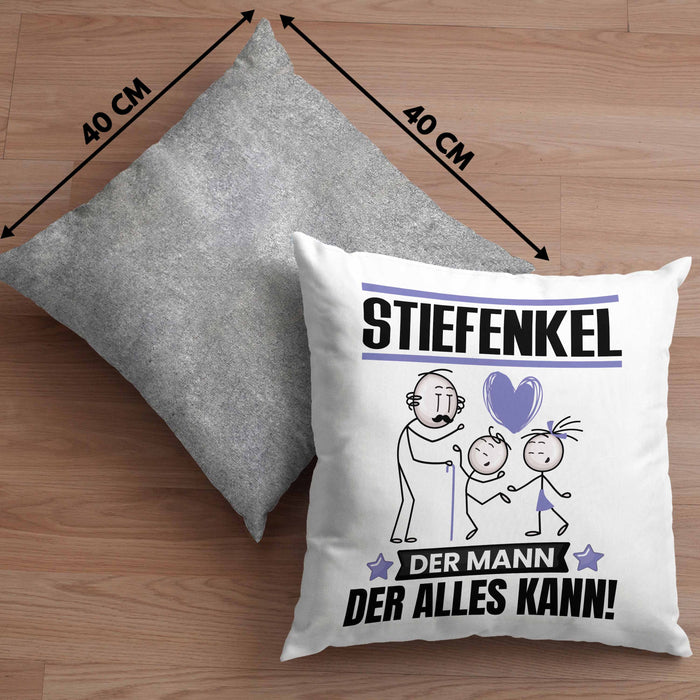 Stiefenkel Kissen mit Füllung 40x40 Geschenk für Stiefenkel Der Mann Der Alles Kann Geschenkidee zum Geburtstag (Grau) Grau Trendation