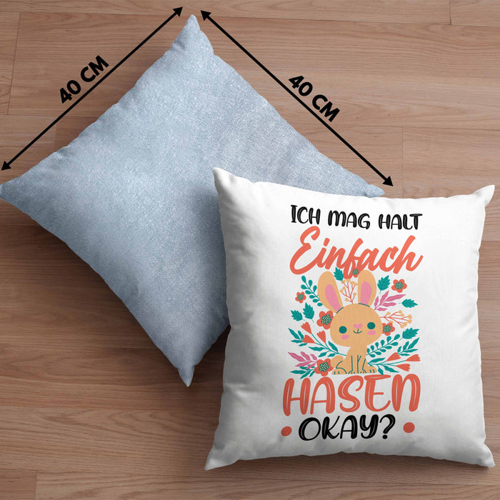 Hasen-Liebhaber Kissen mit Füllung 40x40 Geschenk Ich Mag Halt Einfach Hasen Okay Geschenkidee Mädchen (Grau) Blau Trendation