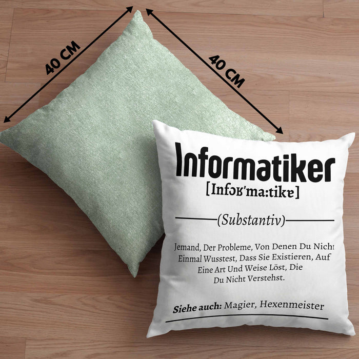 Informatiker Geschenk Kissen mit Füllung 40x40 Geschenkidee für Informatiker IT-Experte Softwareentickler (Grau) Grün Trendation