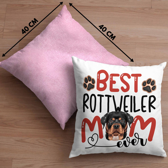 Rottweiler Mom Besitzerin Kissen mit Füllung 40x40 Geschenk Lustiger Spruch Geschenkidee Besitzerin Rottweiler Mama (Grau) Rosa Trendation