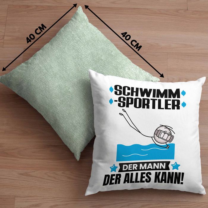 Schwimmsportler Kissen mit Füllung 40x40 Geschenk für Schwimmsportler Der Mann Der Alles Kann Geschenkidee zum Geburtstag (Grau) Grün Trendation