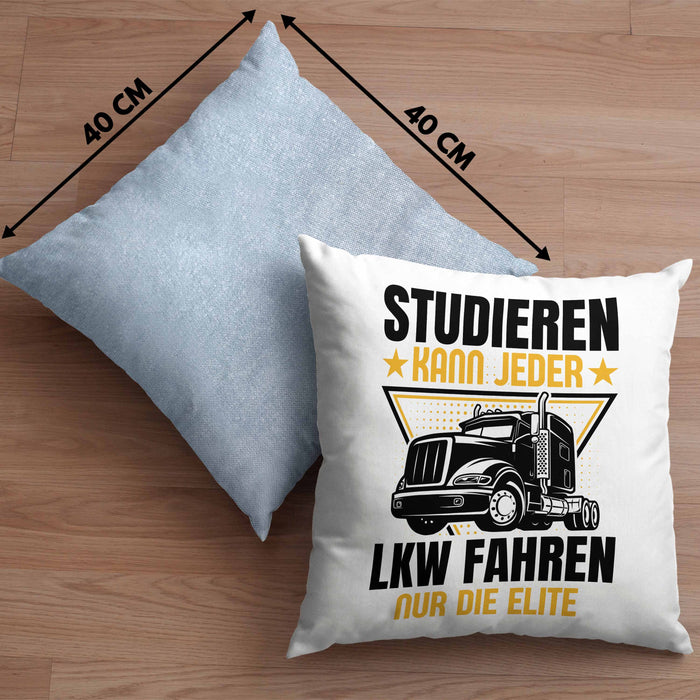 LKW Fahrer Geschenk Kissen mit Füllung 40x40 Lastkraftwagen-Fahrer Geschenkidee Lustiger Spruch Studieren Kann Jeder LKW Fahren Nur Die ELite (Grau) Blau Trendation