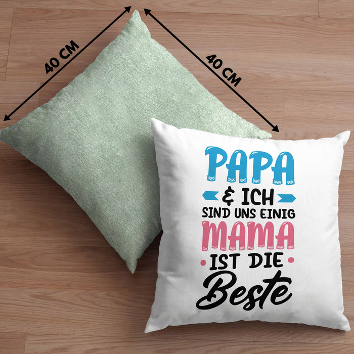 Mama Geschenk Kissen mit Füllung 40x40 Papa Und Ich Sind Uns Einig Mama Ist Die Beste Geschenkidee Muttertagsgeschenk von Sohn Tochter (Grau) Grün Trendation