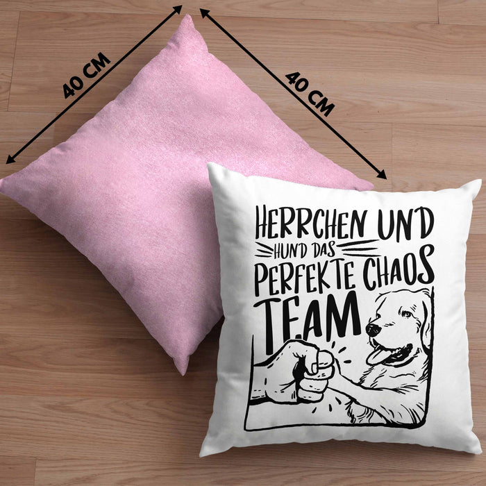 Herrchen Und Hund Das Perfekte Choas Team Kissen mit Füllung 40x40 Geschenk für Hundebesitzer Geschenkidee (Grau) Rosa Trendation