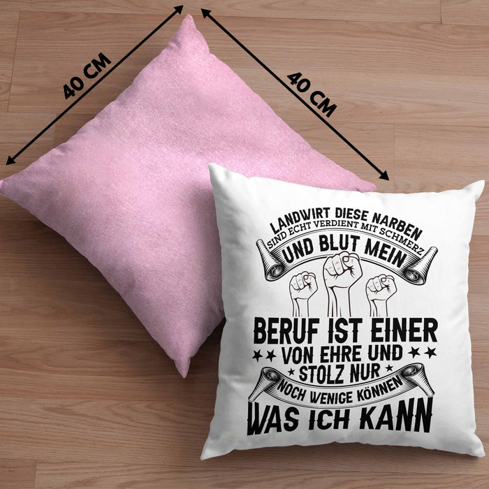 Landwirt Kissen mit Füllung 40x40 Geschenk Diese Narben Sind Echt Geschenkidee Bauer Bauernhof (Grau) Rosa Trendation