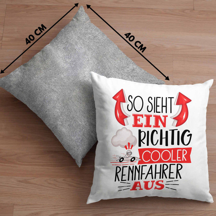 Rennfahrer Kissen mit Füllung 40x40 Geschenk So Sieht Ein Richtig Cooler Rennfahrer Aus Geschenkidee Spruch Lustig (Grau) Grau Trendation