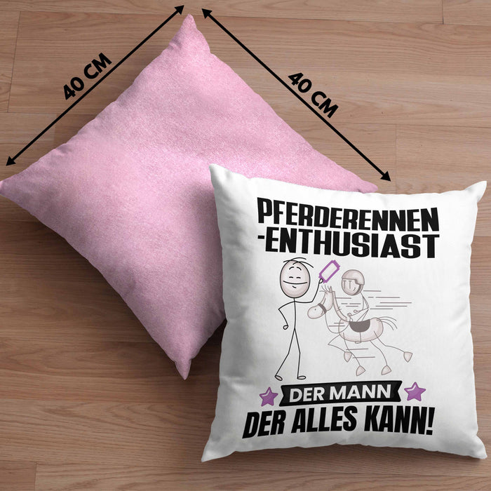 Pferderennen-Enthusiast Kissen mit Füllung 40x40 Geschenk für Pferderennen-Enthusiast Der Mann Der Alles Kann Geschenkidee zum Geburtstag (Grau) Rosa Trendation