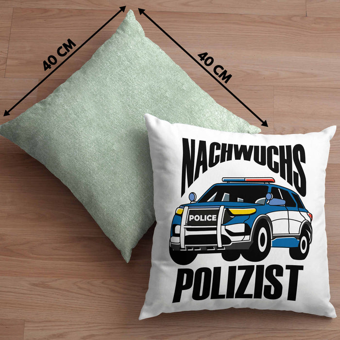 Einschulung Kissen mit Füllung 40x40 für Jungs - "Nachwuchs Polizist" Geschenk kleine Schulanfänger (Grau) Grün Trendation