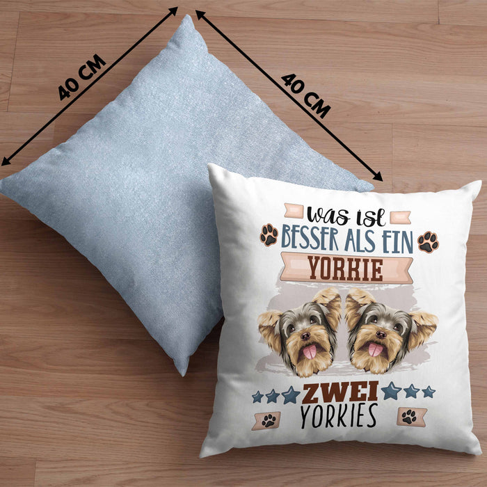 Yorkie Besitzer Kissen mit Füllung 40x40 Geschenk Lustiger Spruch Geschenkidee Was Ist Besser Als Ein Yorkie (Grau) Blau Trendation