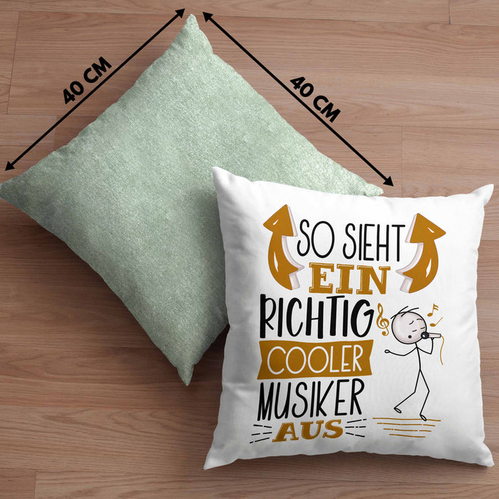 Musiker Kissen mit Füllung 40x40 Geschenk So Sieht Ein RIchtig Cooler Musiker Aus Geschenkidee Lustiger Spruch Geburtstag Musiklehrer (Grau) Grün Trendation