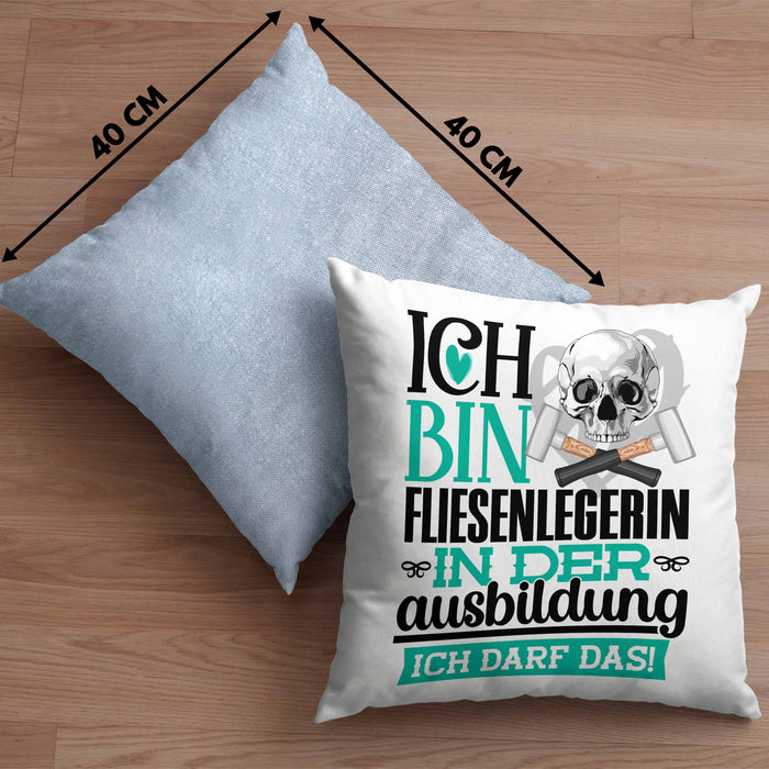 Fliesenlegerin Ausbildung Start Geschenk Kissen mit Füllung 40x40 Ich Bin Fliesenlegerin In Der Ausbildung Ich Darf Das Geschenkidee (Grau) Blau Trendation