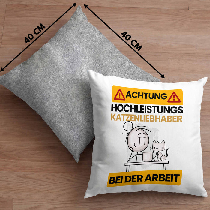Katzenliebhaber Kissen mit Füllung 40x40 Geschenk Lustiger Spruch Geschenkidee für Katzenliebhaber Achtung Hochleistungs Katzenliebhaber Bei Der Arbeit (Grau) Grau Trendation