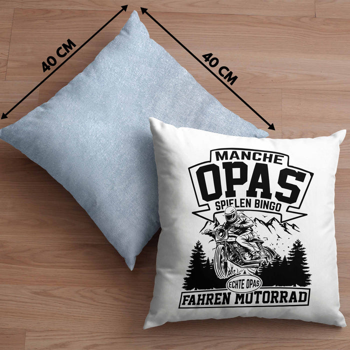 Motorrad Opa Kissen mit Füllung 40x40 Geschenk Echte Opas Fahren Motorrad Geschenkidee Vatertag Opa Biker (Grau) Blau Trendation