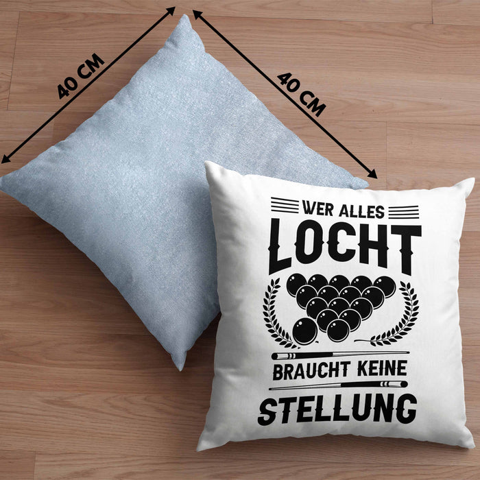 Billard Pool Kissen mit Füllung 40x40 Geschenk Wer Alles Locht Braucht Keine Stellung Männer Spruch (Grau) Blau Trendation